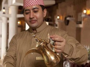 Coffee service is a welcome ritual throughout Saudi Arabia. Here, the restaurant Najd Village in Riyadh.