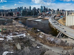The Peel Basin area looking north towards downtown Montreal on Wednesday March 29, 2023.