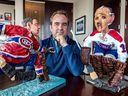 Canadiens owner Geoff Molson with statues of Lorne (Gump) Worsley, left, and Jacques Plante by Canadian sculptor Patrick Amiot in his office at the Bell Centre.