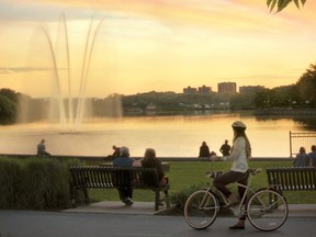 The Véloroute Gourmande runs 235 kilometres through the Montérégie and Eastern Townships. Here is Lac Des Nations in Sherbrooke.