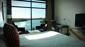 The Grand Times Hotel in Sherbrooke has lake-view rooms.