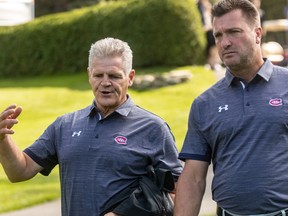 "When (GM Marc Bergevin) was here it seemed like he didn’t want any alumni around," says Chris Nilan (left), shown here with Stéphane Richer at the team’s golf tournament in 2019 at Laval-sur-le-Lac. "I don’t know if it’s because he thought it put too much pressure on kids or he thought people were going to try and coach them."