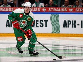 Tony Sund #6 of Rogle Angelholm skates against Tappara Tampere during the Champions Hockey League Final between Rogle Angelholm and Tappara Tampere at Catena Arena on March 01, 2022 in Angelholm, Sweden.