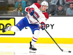 Montreal Canadiens newcomer Denis Gurianov shoots on goal against the San Jose Sharks during the third period on Feb. 28, 2023, in San Jose, California.