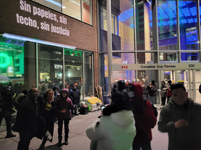 Protesters spent the night outside Montreal's Complexe Guy-Favreau.