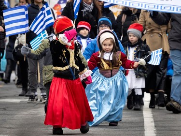 Children from a Greek daycare centre going the parade during the Greek Independence Day celebrations in Montreal on Sunday, March 26, 2023.