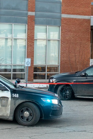 a laval police vehicle and bullet-riddled Mercedes GLE 53