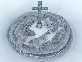 Freezing rain made for picturesque 360 degree panorama view, known as a Little Planets view, of Mount Royal in January.
