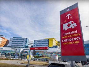 A sign pointing to the emergency department of the Royal Victoria Hospital in Montreal is seen on Tuesday, April 4, 2023.