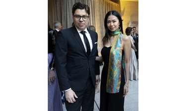 Olivier Akian of Société Générale Canada and Ravy Por at the Daffodil Ball in Montreal April 20, 2023. Por is wearing Hermes.