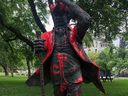 The James McGill statue was vandalized with red paint in 2021 after the discovery of more residential school unmarked graves.