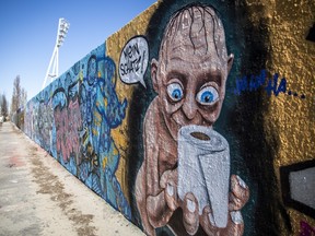 Graffiti in Berlin in March 2020 shows Gollum from Lord of the Rings, holding a roll of toilet paper. He is saying: "My precious."