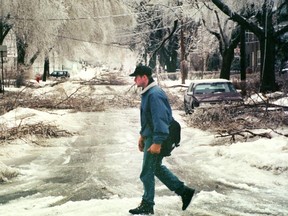 Ice storm 1.0: A pedestrian crosses Hingston Ave. in N.D.G. on Jan. 6, 1998.