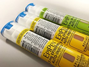 EpiPen auto-injection epinephrine pens manufactured by Mylan NV pharmaceutical company for use by severe allergy sufferers are seen in Washington  on August 24, 2016.