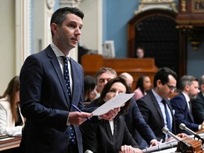 Quebec Liberal MNA André Fortin tables legislation on organ donors, Wednesday, April 26, 2023 at the legislature in Quebec City.