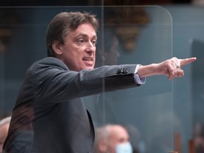 Quebec Liberal MNA Marc Tanguay points at the government during question period Wednesday, December 8, 2021 at the legislature in Quebec City.