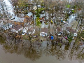Flood waters on Ile Mercier on Tuesday May 2, 2023.
