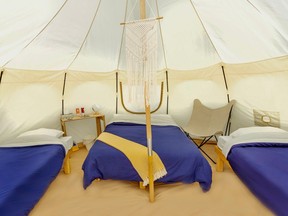 Hôtel UNIQ’s glamping village has tents for two, three or four people on king, double and single beds.