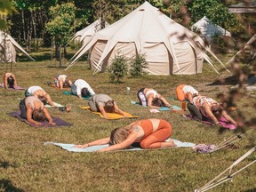 Yoga is one of many activities offered at Hôtel UNIQ’s moveable glamping village.