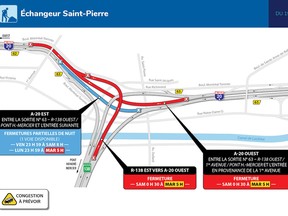 Map of road closures in the St-Pierre Interchange