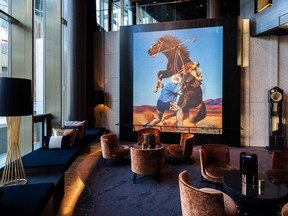 The Thief’s sensual interiors are enhanced by an extraordinary art collection curated by Sune Nordgren, former director of Norway’s National Museum of Art. Here, a “revalidation” of an original Marlboro Man photograph by Norm Clasen.