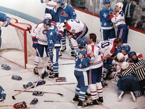 Bench-clearing brawl in 1984 between Habs and Nordiques.