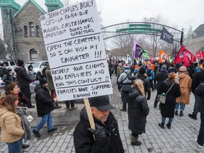 Michael Musacchio stands outside the Notre-Dame-des-Neiges cemetery where his daughter Vanessa is buried as striking operations and maintenance workers and their supporters gathered on Saturday, March 18, 2023.