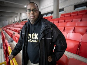 Gino Lubérisse at Fleury Arena. Lubérisse is the union representative charged with speaking for a Montreal North employee complaining of racist harassment in the workplace.