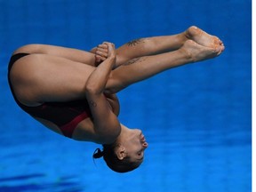 Canada's Pamela Ware competes in the women's 3m springboard final during the diving competition at the 2017 FINA World Championships in Budapest, on July 21, 2017.