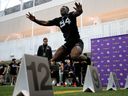 Southern Utah DL Francis Bemiy participates in the CFL Combine in Edmonton on March 23.  The Montrealer could be one of the Alouettes' first picks in the CFL draft.