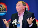 NHL commissioner Gary Bettman at this year's All-Star Game in Florida. The NHL could turn Evel Knievel trying to jump a motorcycle over the Grand Canyon into bingo night in the church basement, Jack Todd writes.