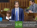 Liberal MP Anthony Housefather stands in the House of Commons on Thursday, May 11, 2023, to vote against a procedural motion on Bill C-13, the federal bill to reform the Official Languages Act.