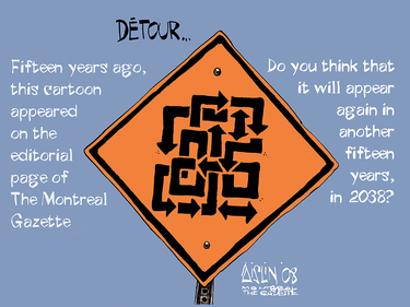 Cartoon of a traffic sign with an indecipherable puzzle on it