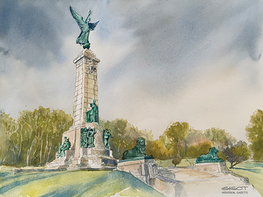 Painting of the monument to Sir George-Étienne Cartier on Mount Royal in Montreal