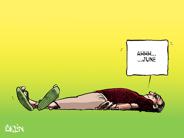 Cartoon of a man lying down saying "Ahhhh... June"