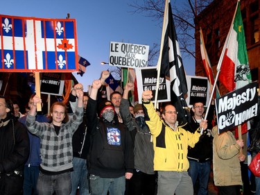 Anti-monarchy protesters near the Black Watch armoury, during a visit by Prince Charles and Camilla, Duchess of Cornwall, in Montreal in 2009.