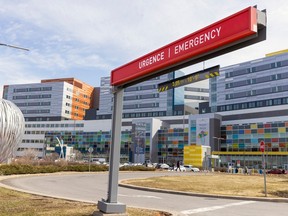 Sign leading to the emergency department at the Royal Victoria Hospital in Montreal Tuesday April 4, 2023.