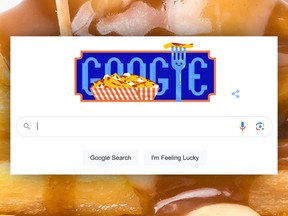 screenshot of poutine google doodle on a poutine background