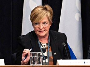 Quebec Auditor General Guylaine Leclerc at a news conference