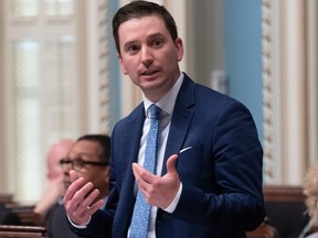 Justice Minister Simon Jolin-Barrette responds to the Opposition during question period May 24, 2022 at the legislature in Quebec City.