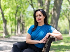 Québec Solidaire MNA Ruba Ghazal poses in a park near her Montreal home on May 18, 2023.