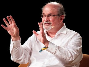 Writer Salman Rushdie is interviewed during Heartland Festival in Kvaerndrup, Denmark June 2, 2018.