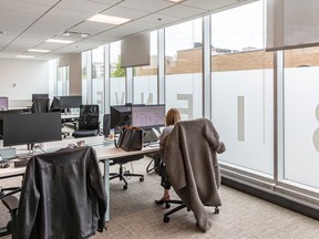 The new offices feature an open-floor plan with multiple work environments and discussion spaces, as well as several common seating areas.