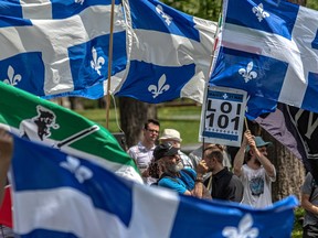 A protest to support Bill 101 started at Dorchester Square in Montreal on Saturday May 21, 2022 by the group called Quebec 101, which denounces the "anglicization of Montreal". Dave Sidaway / Montreal Gazette