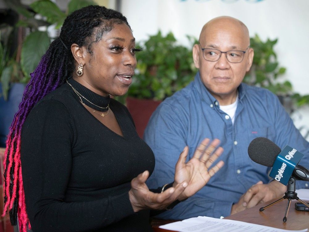 Leveesa Lessey speaks to reporters with Fo Niemi from CRARR on Friday April 21, 2023. “I feel content in knowing that my voice was heard,” Lessey says. “And in learning to stand up for what I believe in.”