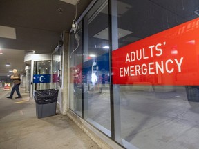 entrance to royal victoria hospital with large sign in foreground saying adults' emergency