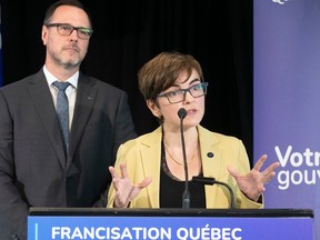 Quebec Immigration Minister Christine Frechette and French language minister Jean-François Roberge announce the creation of a new agency called Francisation Quebec to encourage people to learn French during press conference in Montreal on Monday May 29, 2023.