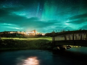 the northern lights over Húsafell hotel