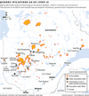 Map showing locations of wildfires in Quebec