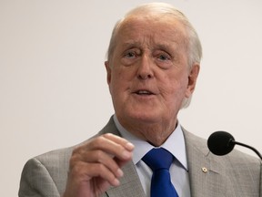 MONTREAL, QUE.: AUGUST 23, 2022 -- Former Canadian Prime Minister Brian Mulroney on Tuesday August 23, 2022 during the book launch of Tasha Kheiriddin's "The Right Path”. (Pierre Obendrauf / MONTREAL GAZETTE)